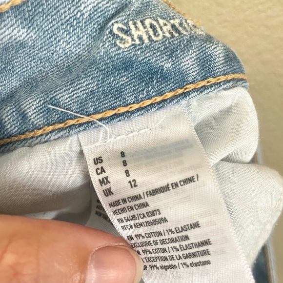 American Eagle Outfitters Pom Fringe Shortie Shorts Blue Size 8 - Picture 6 of 7